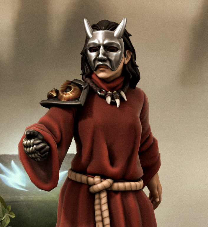 Alaric wearing his silver mask.